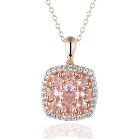 Round-cut Morganite Halo Rose Gold Necklace
