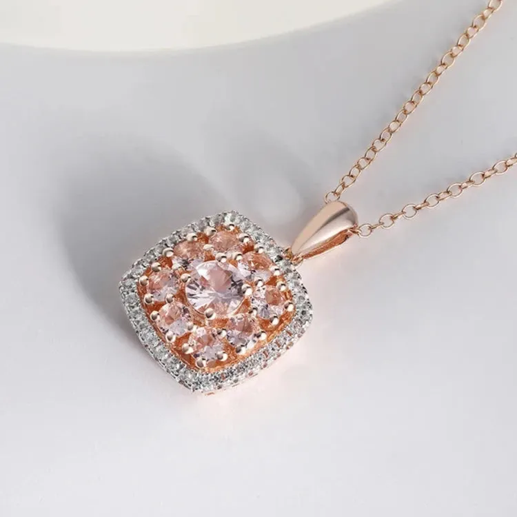 Round-cut Morganite Halo Rose Gold Necklace