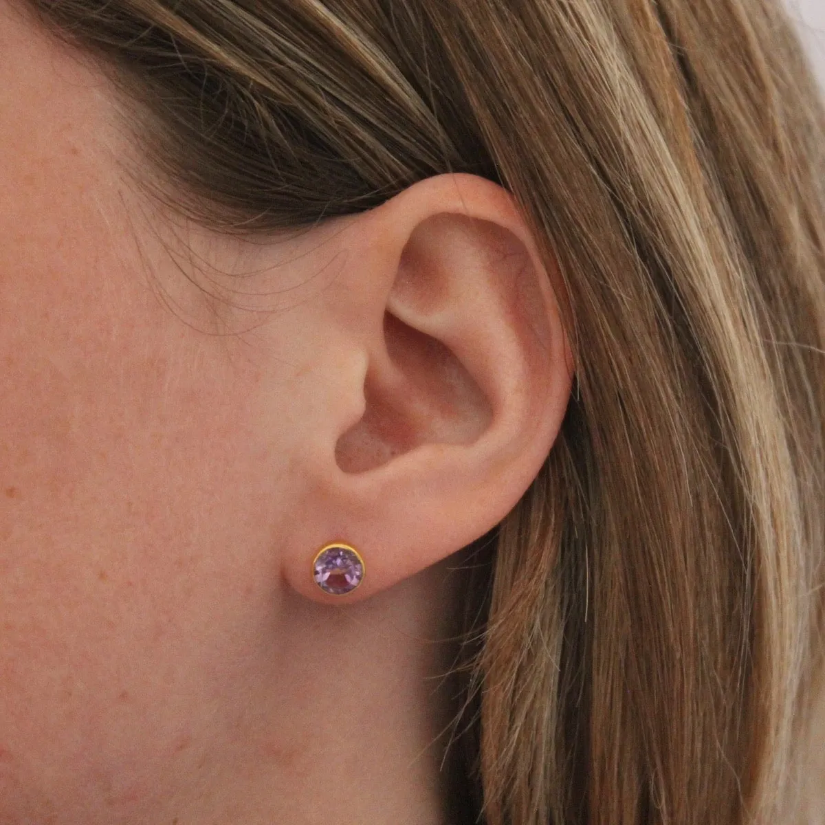 Round Gemstone Stud Earrings