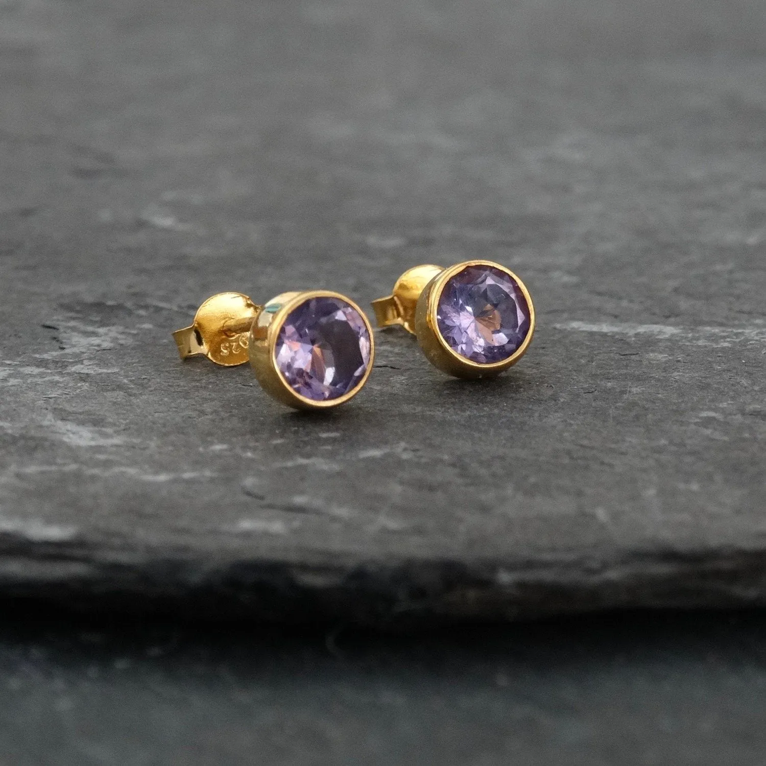 Round Gemstone Stud Earrings