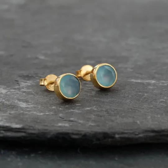 Round Gemstone Stud Earrings