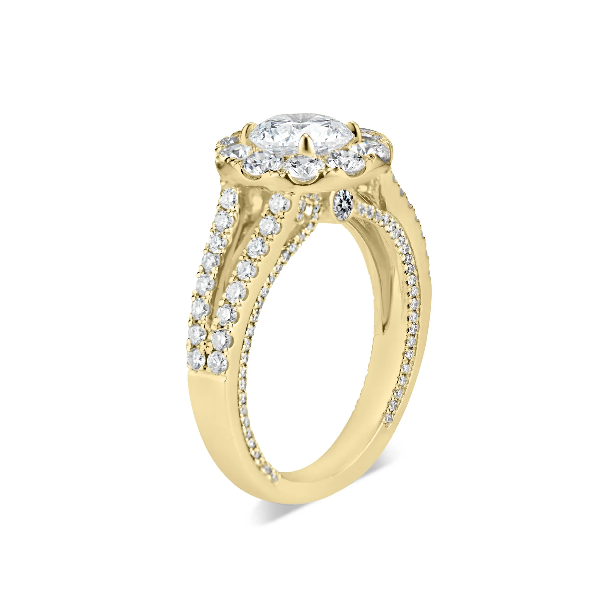 Round Halo Diamond Engagement Ring with Split Shank