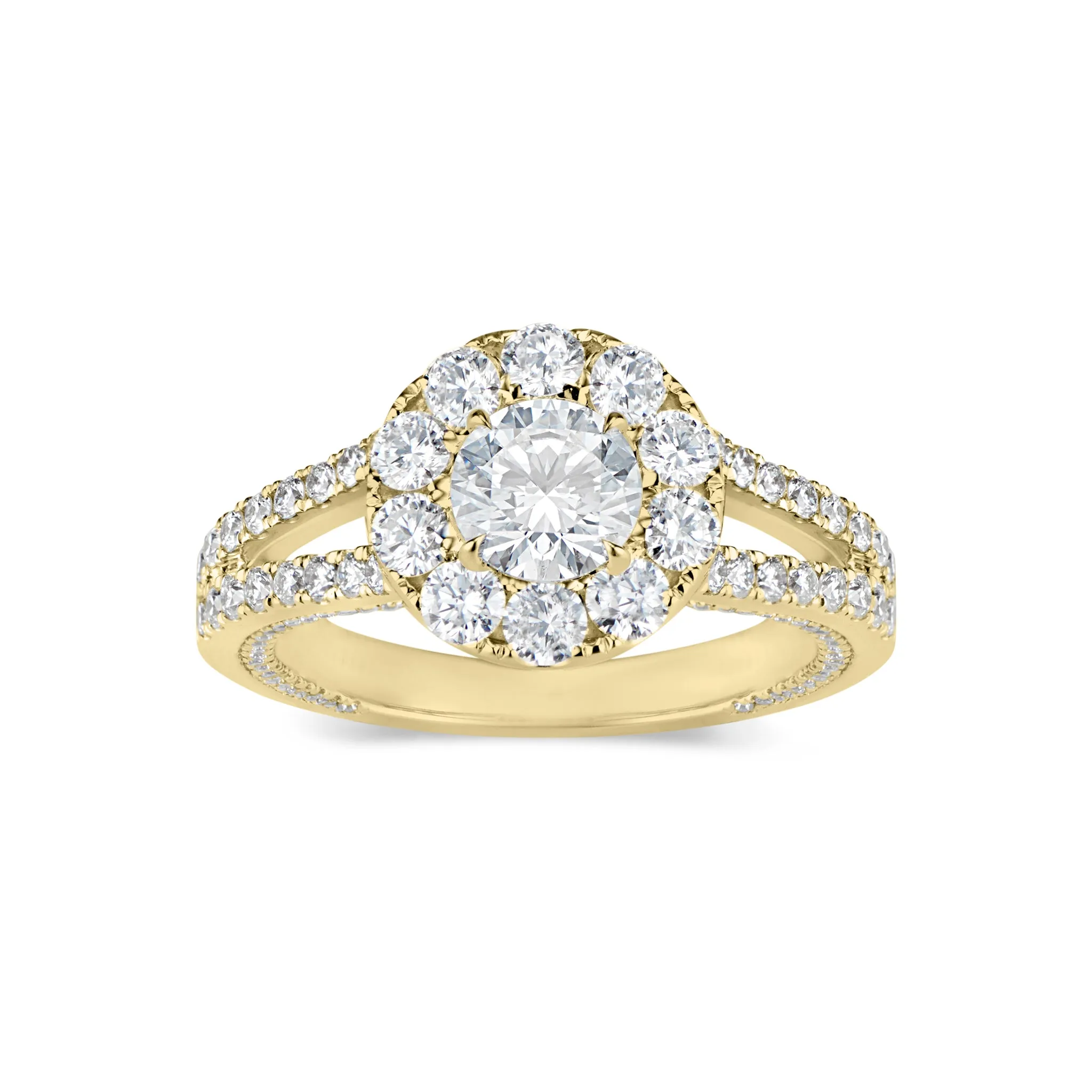 Round Halo Diamond Engagement Ring with Split Shank