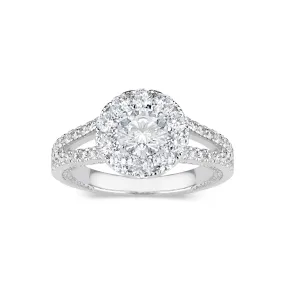 Round Halo Diamond Engagement Ring with Split Shank