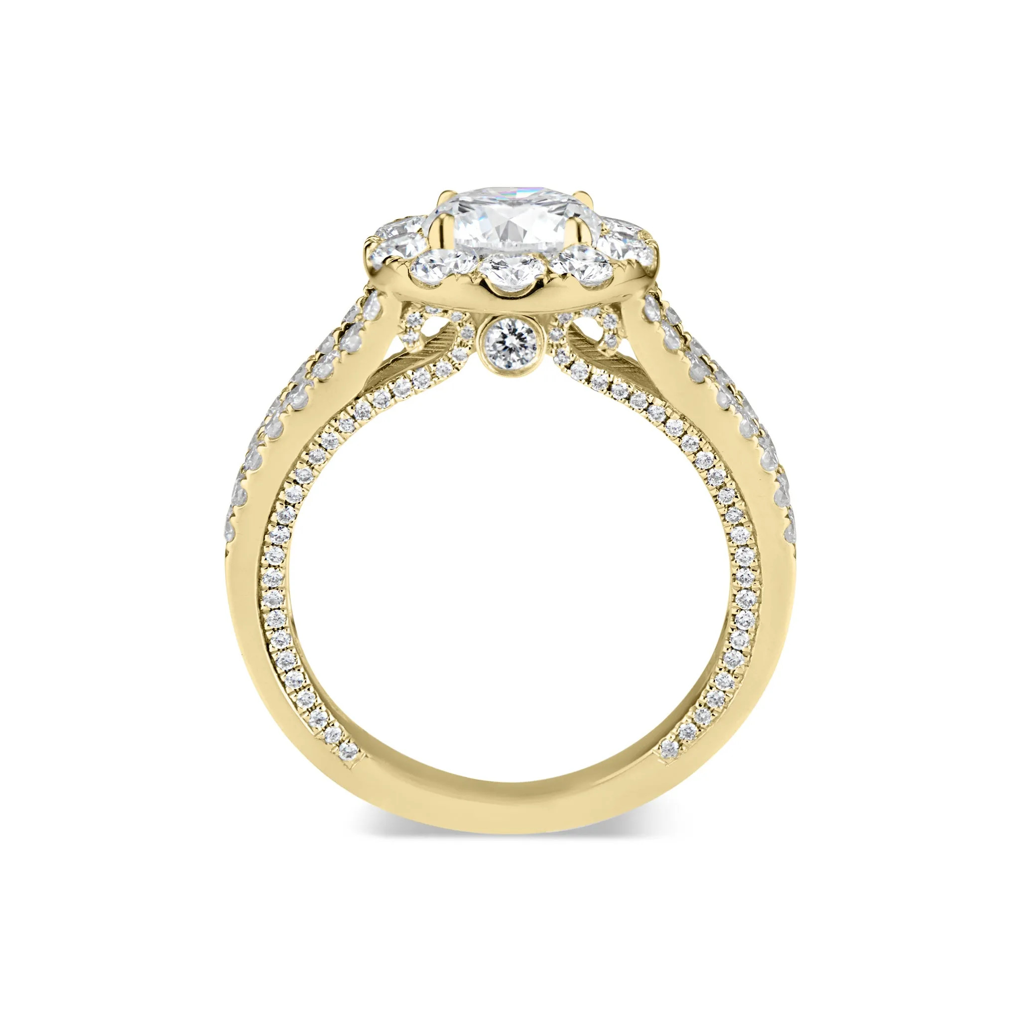 Round Halo Diamond Engagement Ring with Split Shank