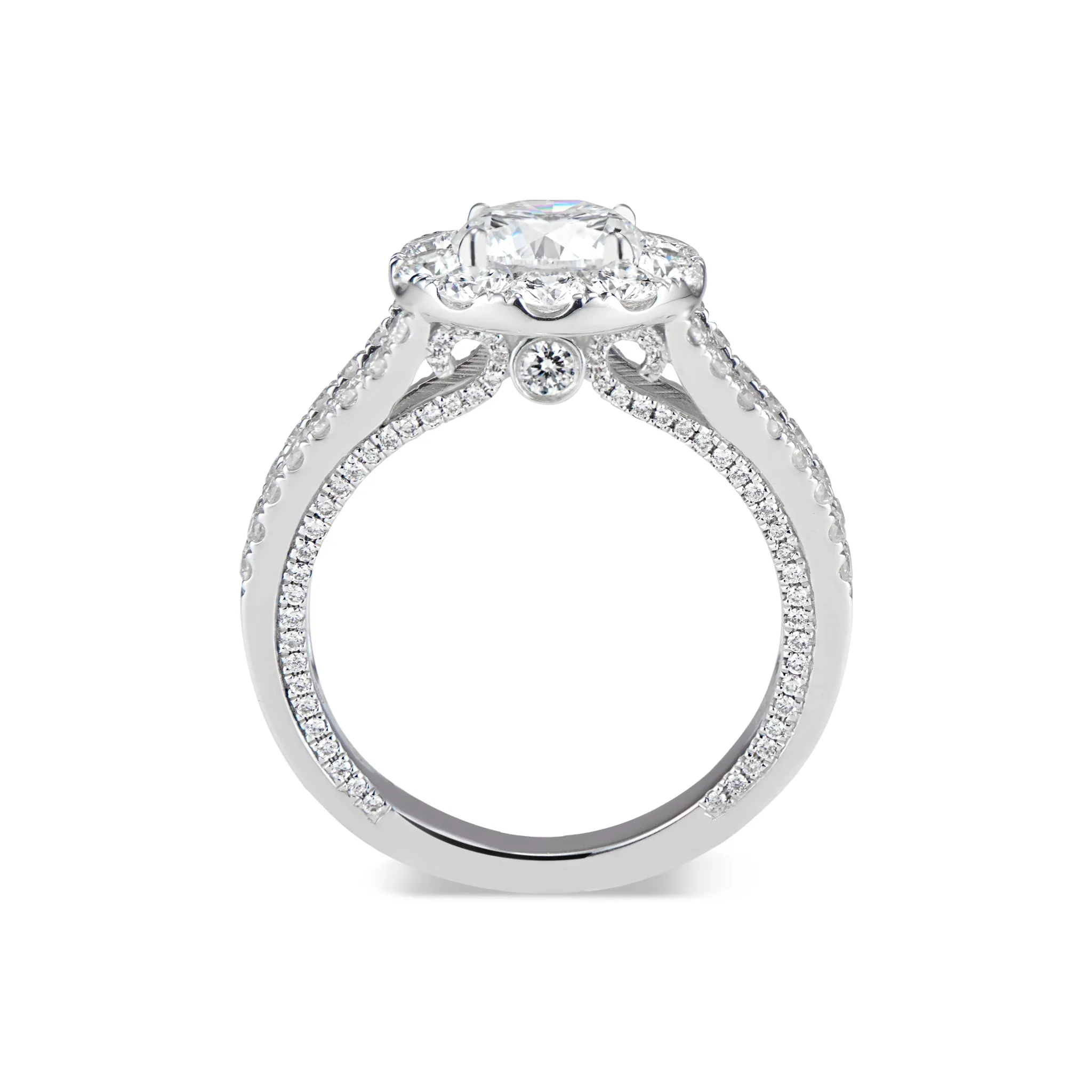 Round Halo Diamond Engagement Ring with Split Shank