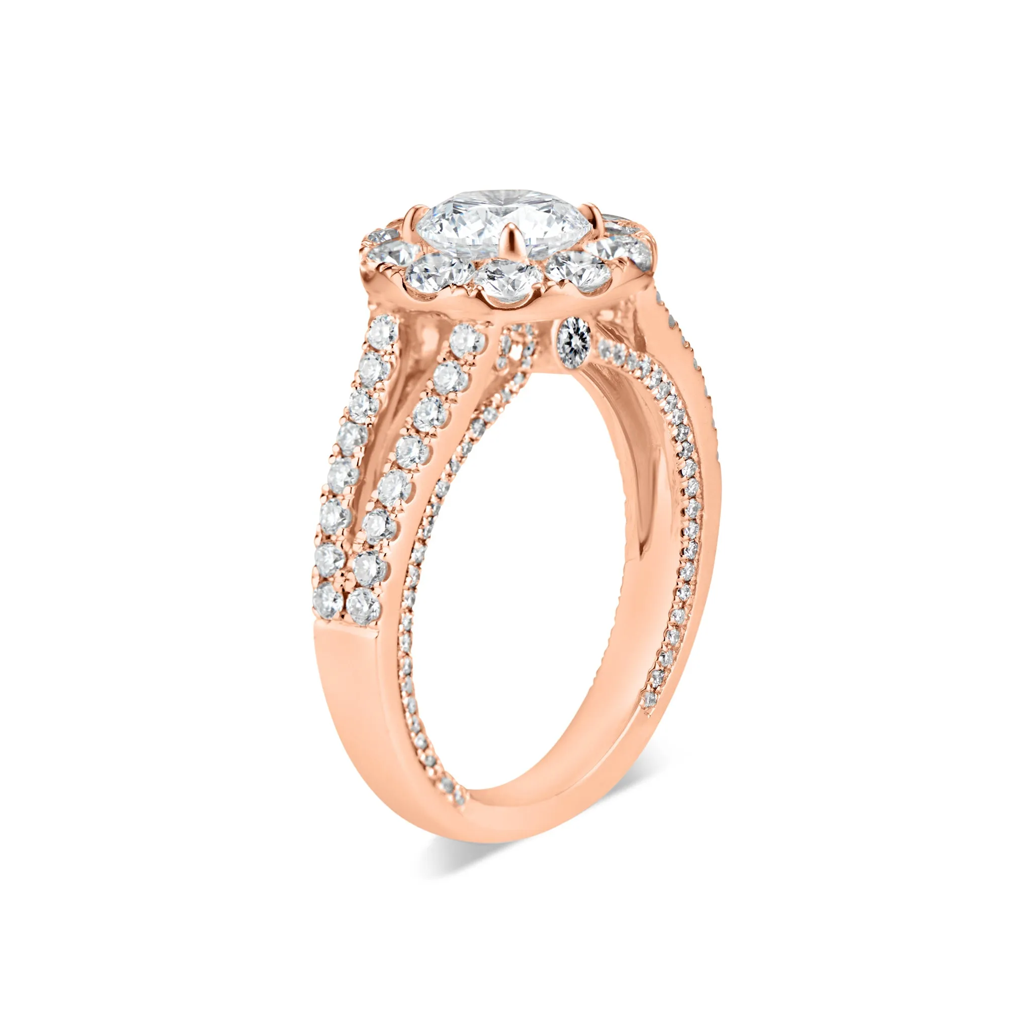 Round Halo Diamond Engagement Ring with Split Shank