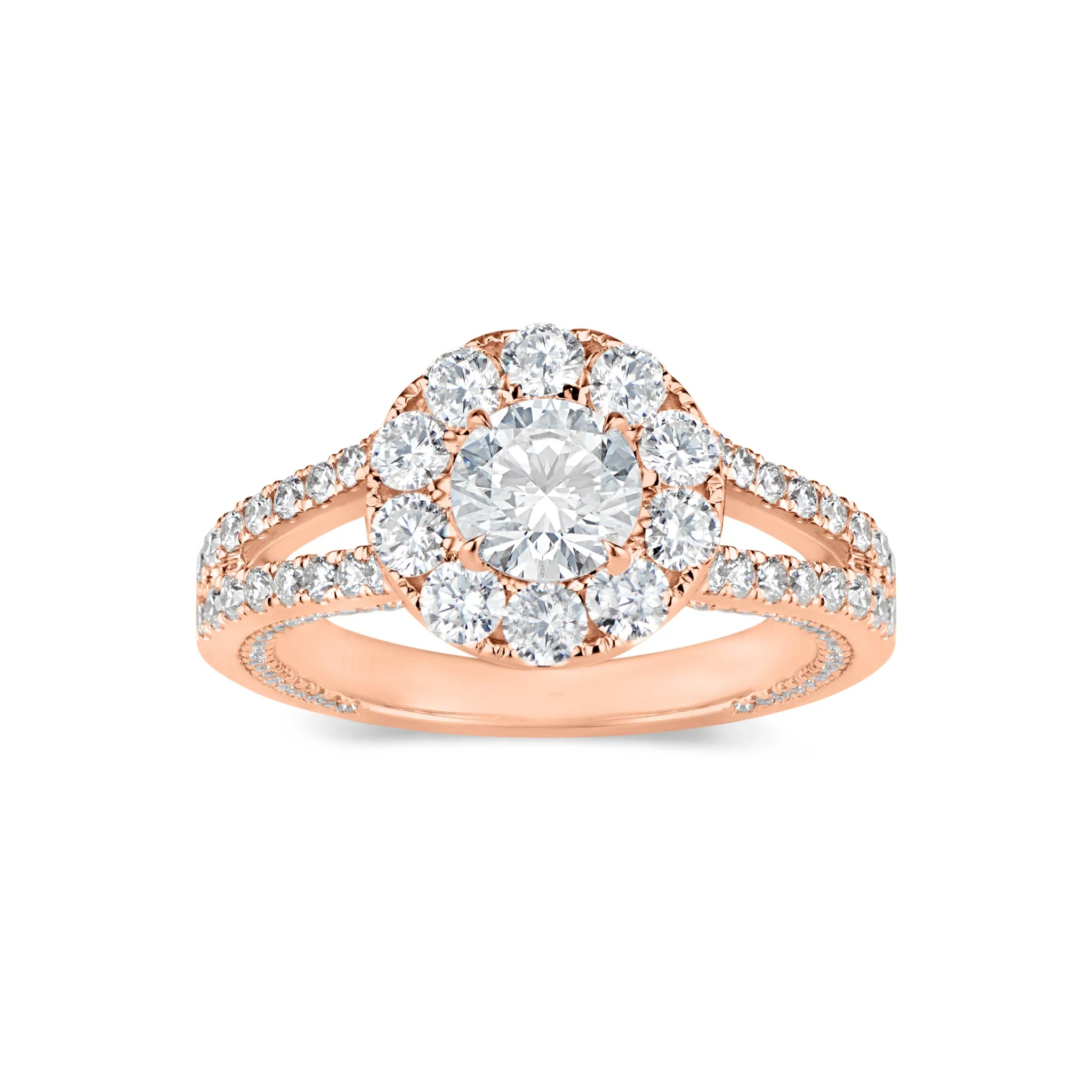 Round Halo Diamond Engagement Ring with Split Shank