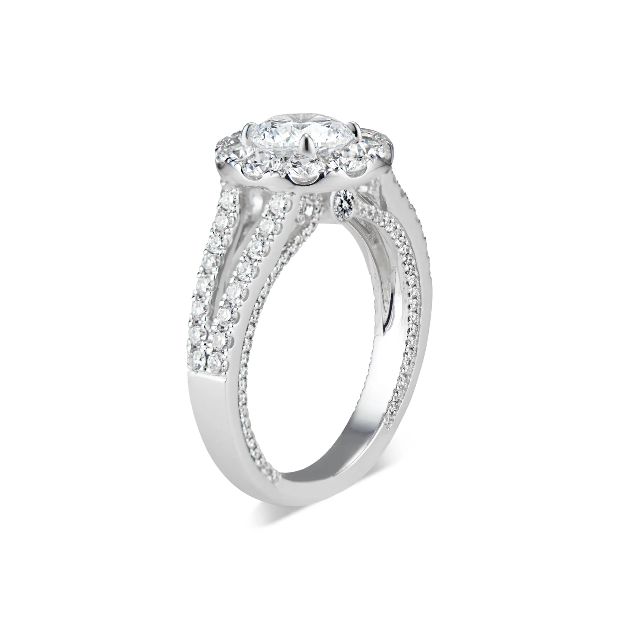 Round Halo Diamond Engagement Ring with Split Shank