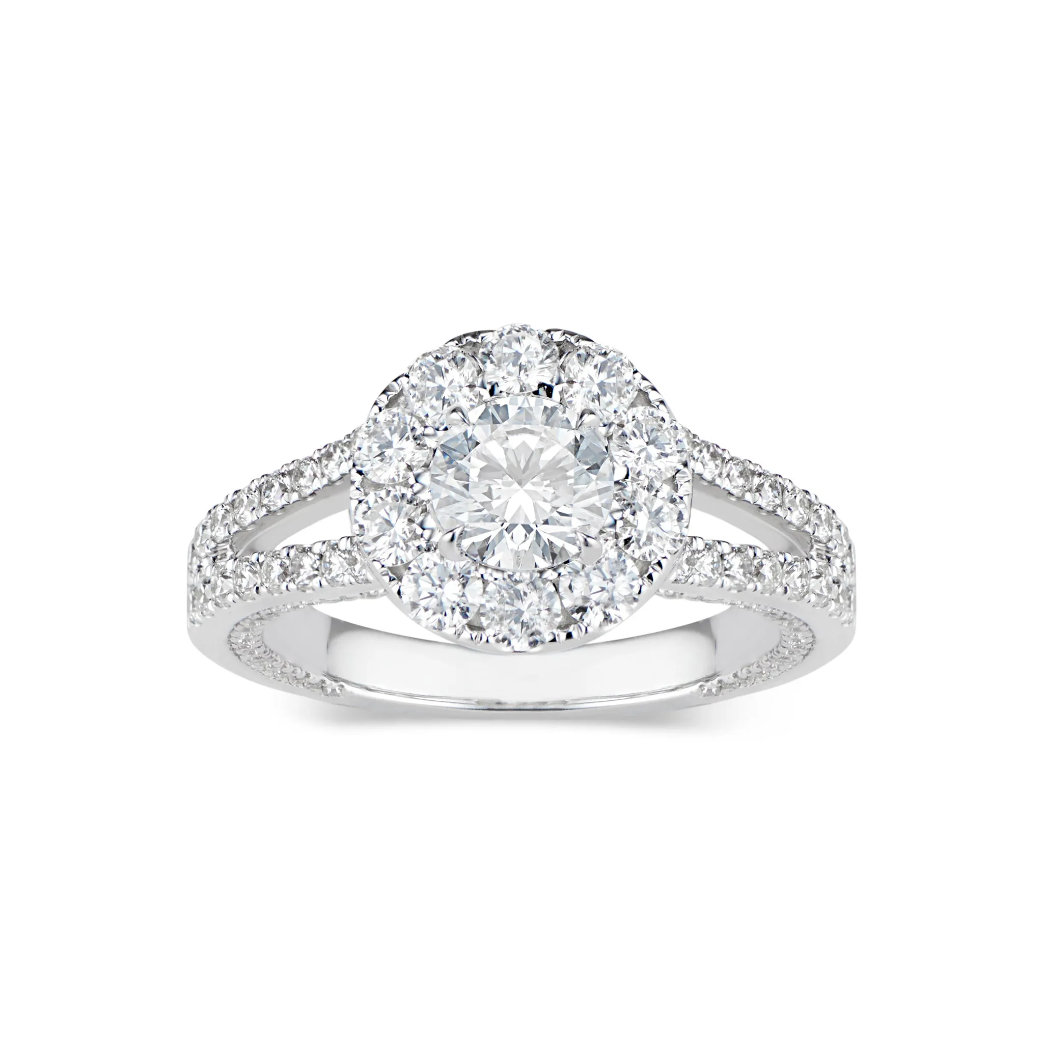 Round Halo Diamond Engagement Ring with Split Shank