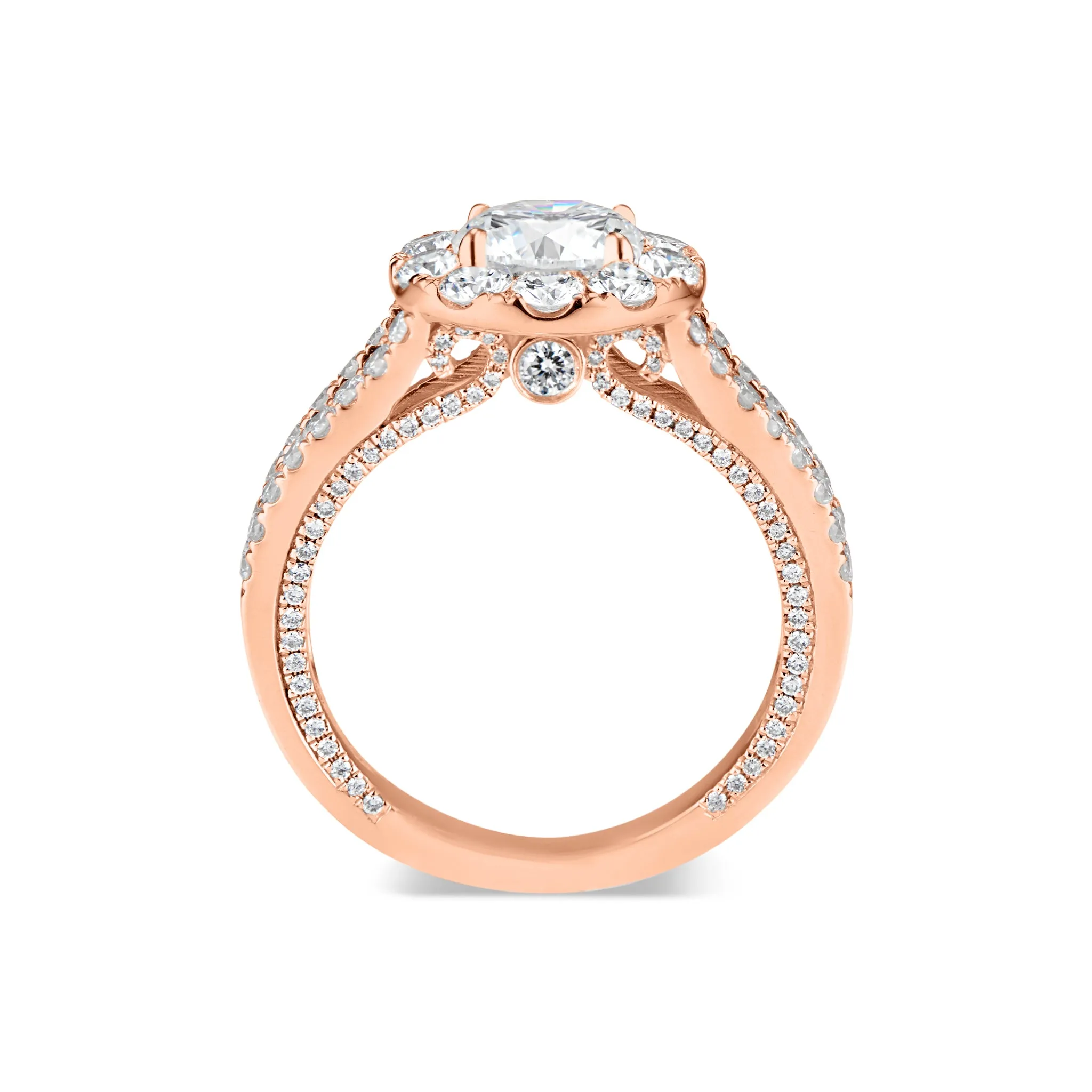 Round Halo Diamond Engagement Ring with Split Shank