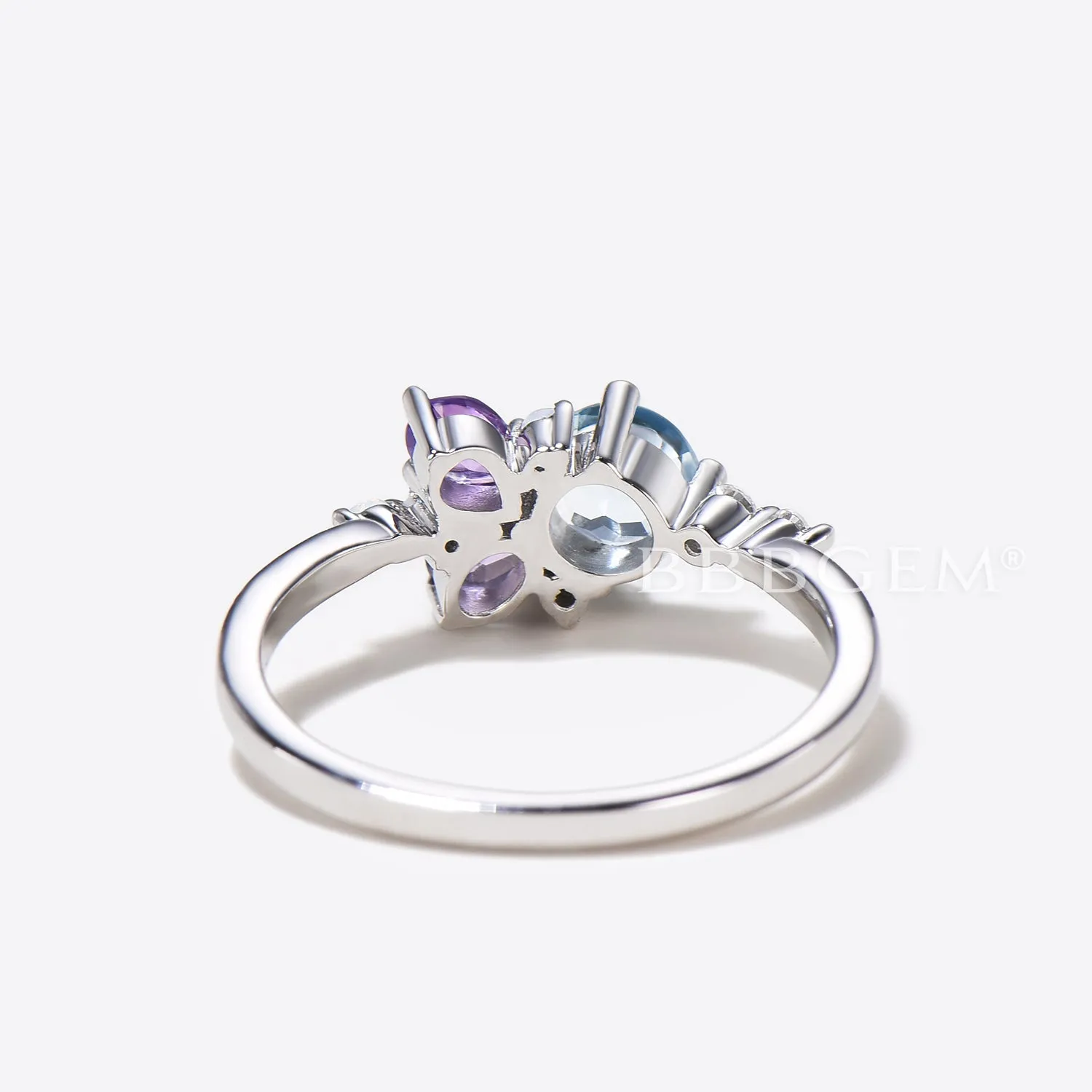 Round Natural Aquamarine Engagement Ring Cluster Amethyst Opal Ring Multi-Stone Ring
