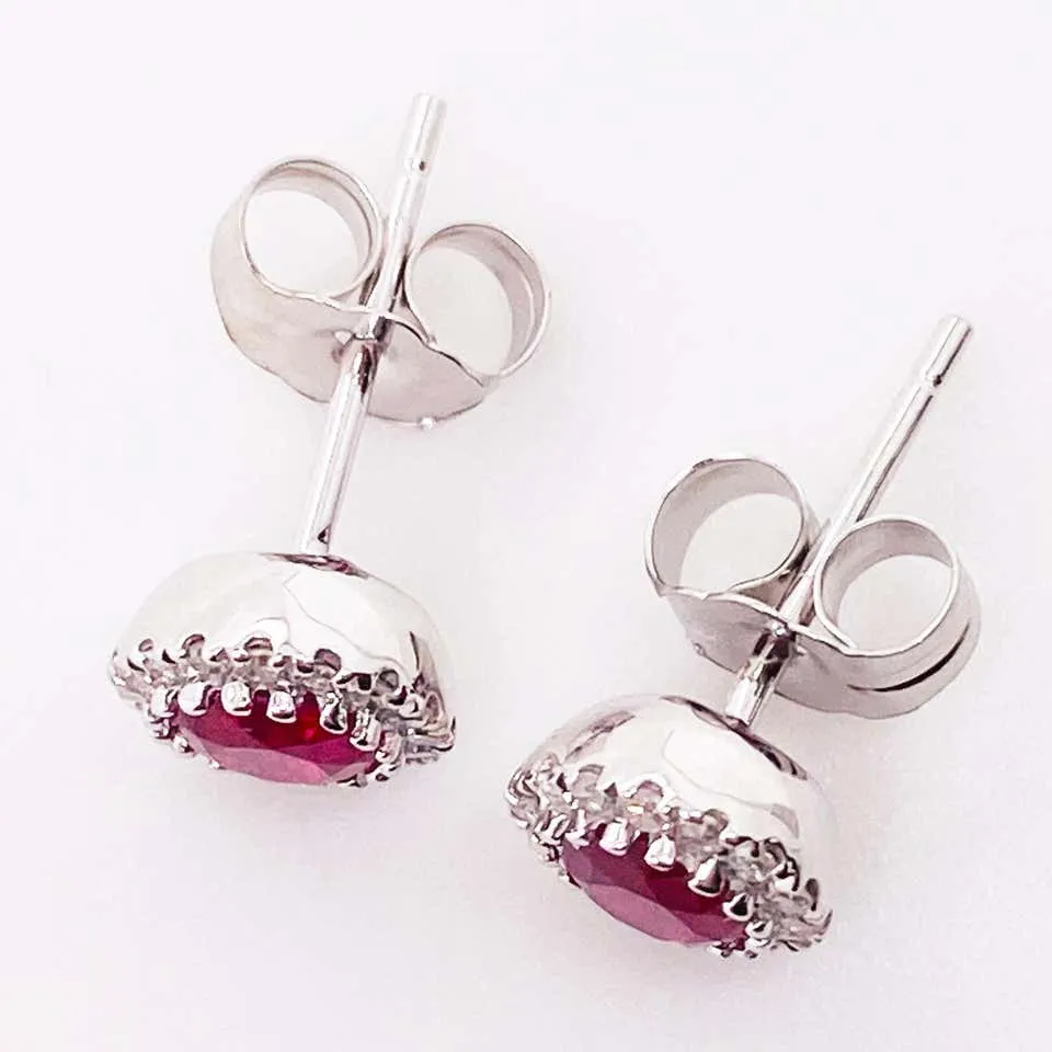 Ruby Diamond Halo Stud Earrings