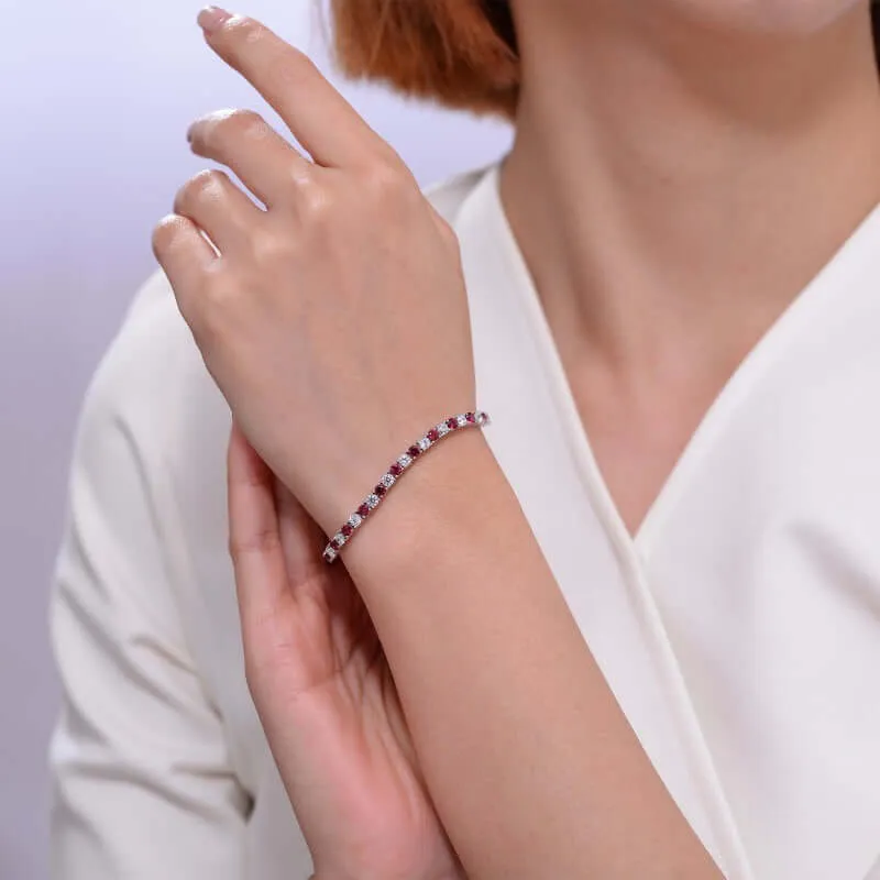 Ruby High Carbon Diamond Tennis Bracelet Silver