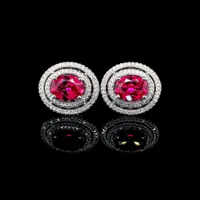 Ruby Oval Halo Gemstones Diamond Earrings 14kt