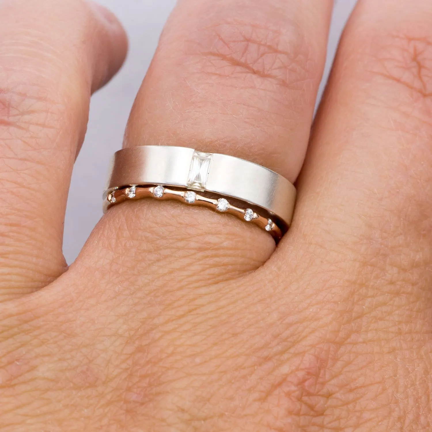 Sadie Band - Skinny Anniversary Band, Bar Set Diamond Half Eternity Stacking Wedding Ring
