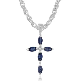 Saphir & Diamant Kreuzanhänger in 9ct Weiß Gold