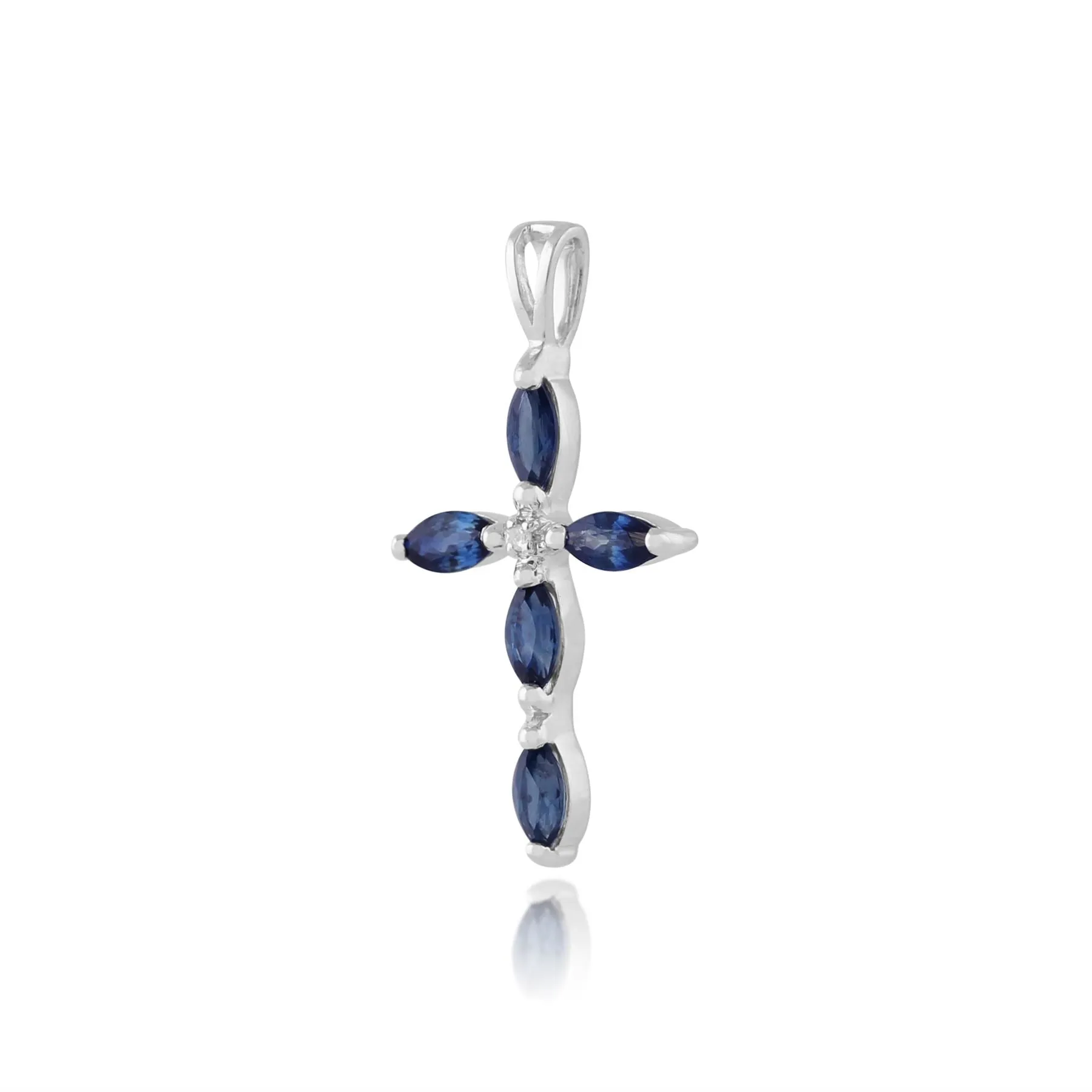 Saphir & Diamant Kreuzanhänger in 9ct Weiß Gold
