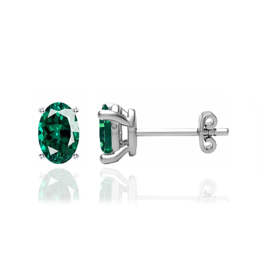 SAVANNAH - Oval Emerald 950 Platinum Stud Earrings