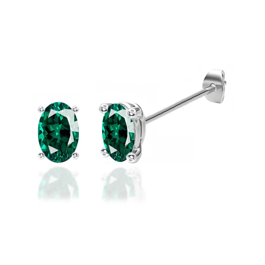 SAVANNAH - Oval Emerald 950 Platinum Stud Earrings