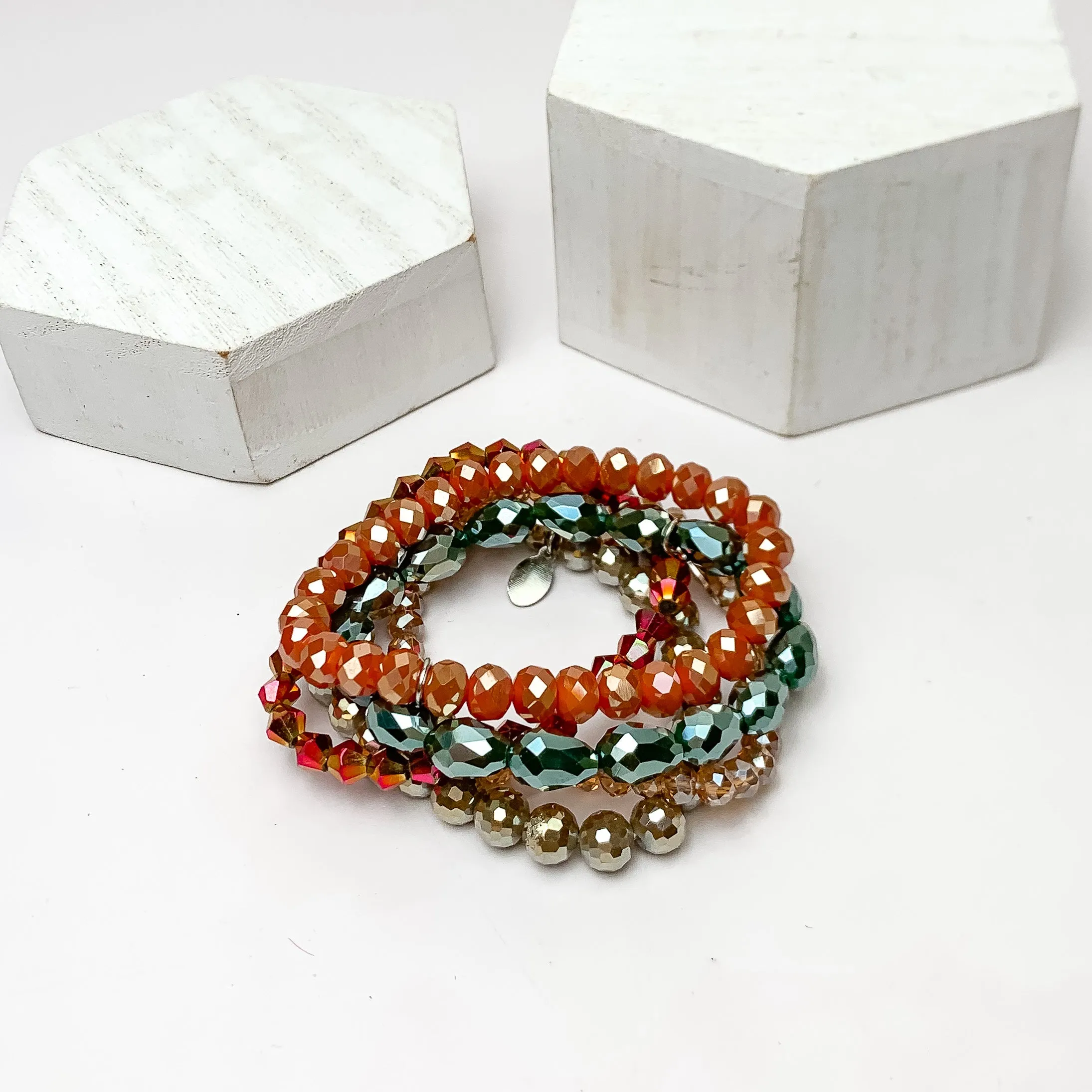 Set of Five | All Nighter Crystal Beaded Bracelet Set in Red and Blue Tones