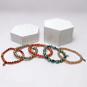 Set of Five | All Nighter Crystal Beaded Bracelet Set in Red and Blue Tones