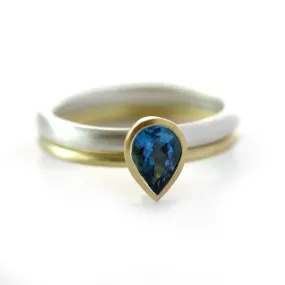 Silver, 18ct Gold and Aquamarine Ring