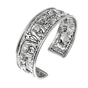 Silver Elephant Bangle for Women |Chunky Elephant Cuff Bangle Sterling Silver