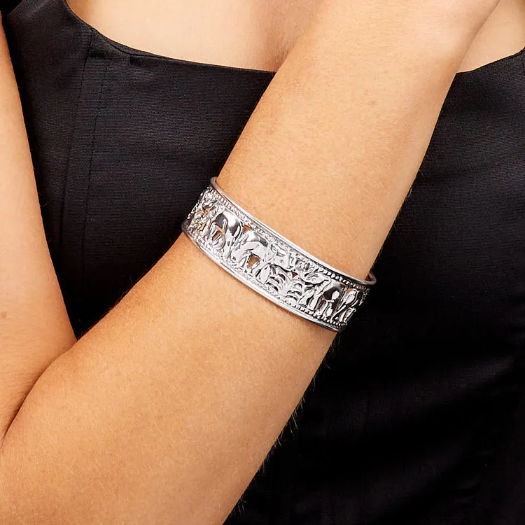 Silver Elephant Bangle for Women |Chunky Elephant Cuff Bangle Sterling Silver