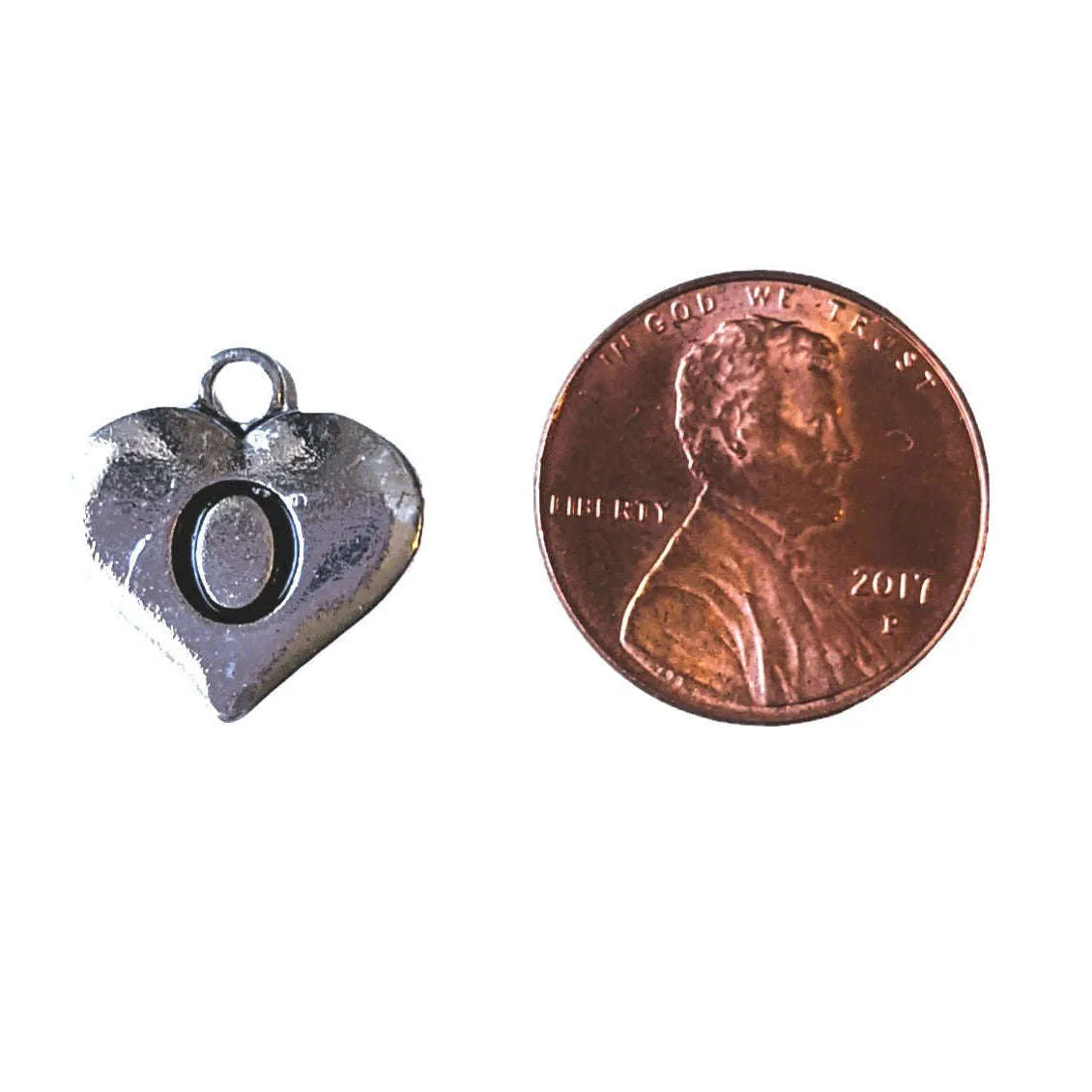 Silver Heart Initial Charm - Letter O