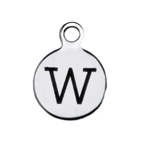 Silver Round Initial Charm - Letter W