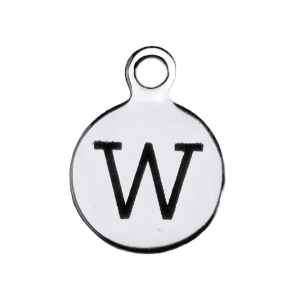 Silver Round Initial Charm - Letter W