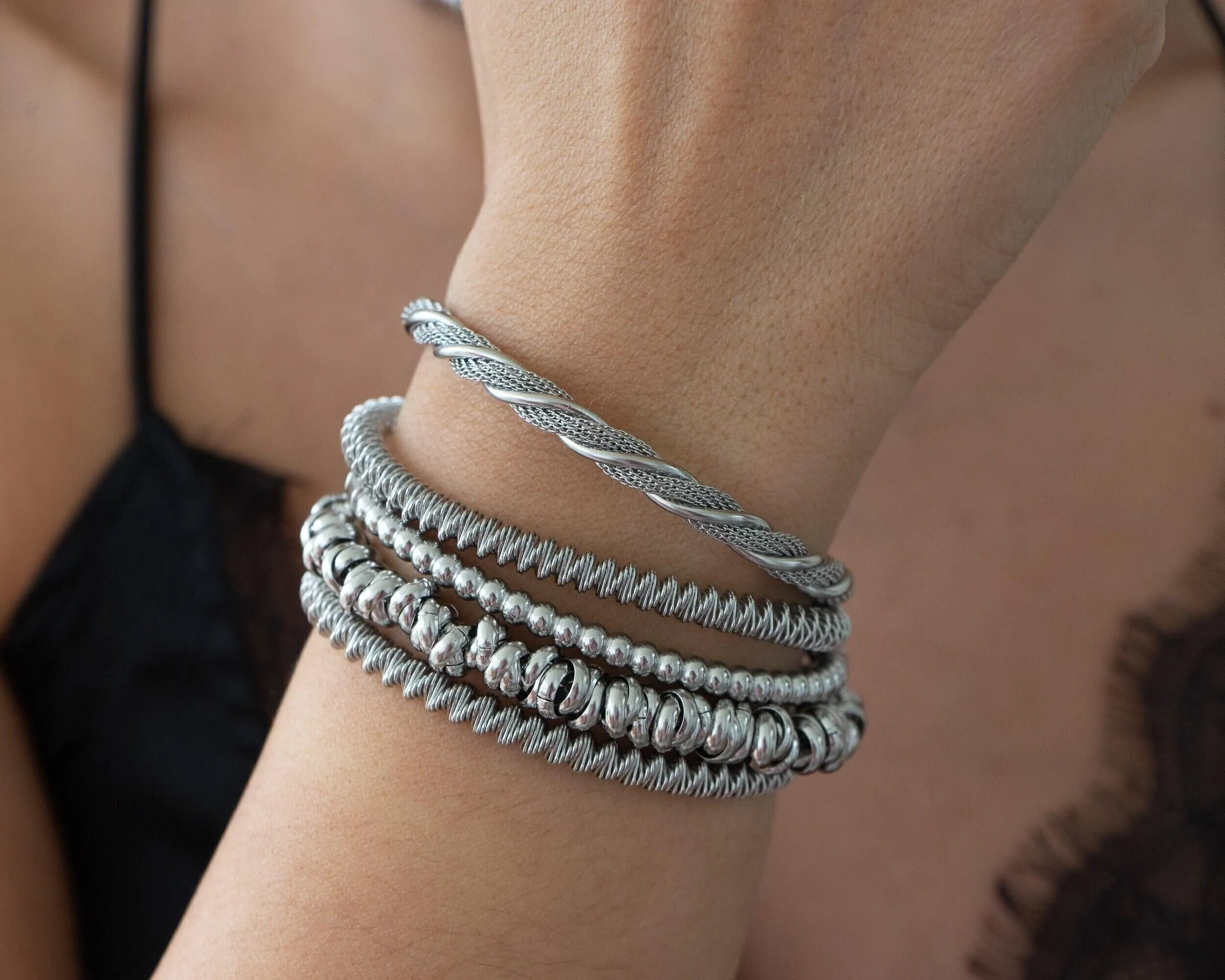 Silver Twisted Wire Open Bracelet
