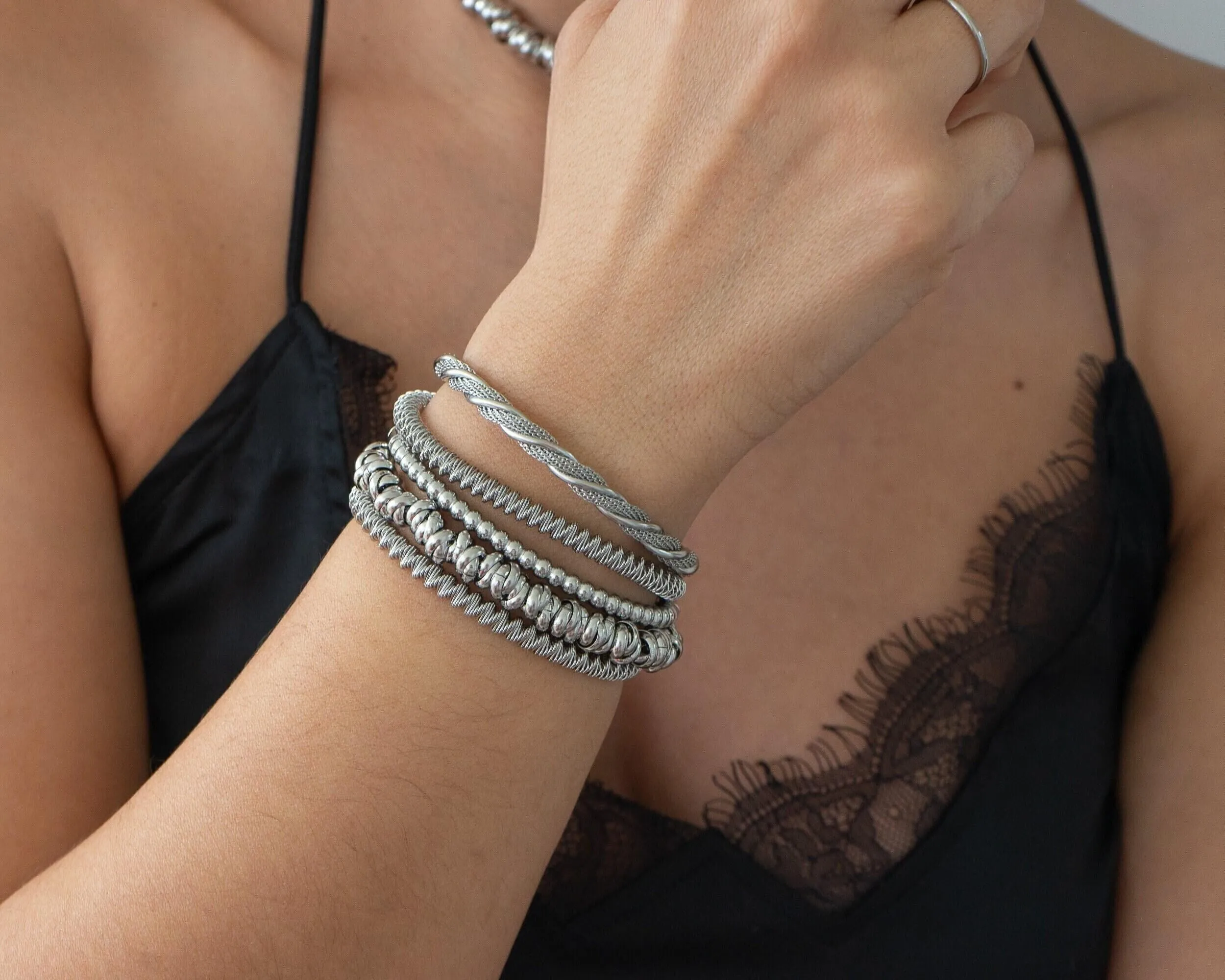 Silver Twisted Wire Open Bracelet
