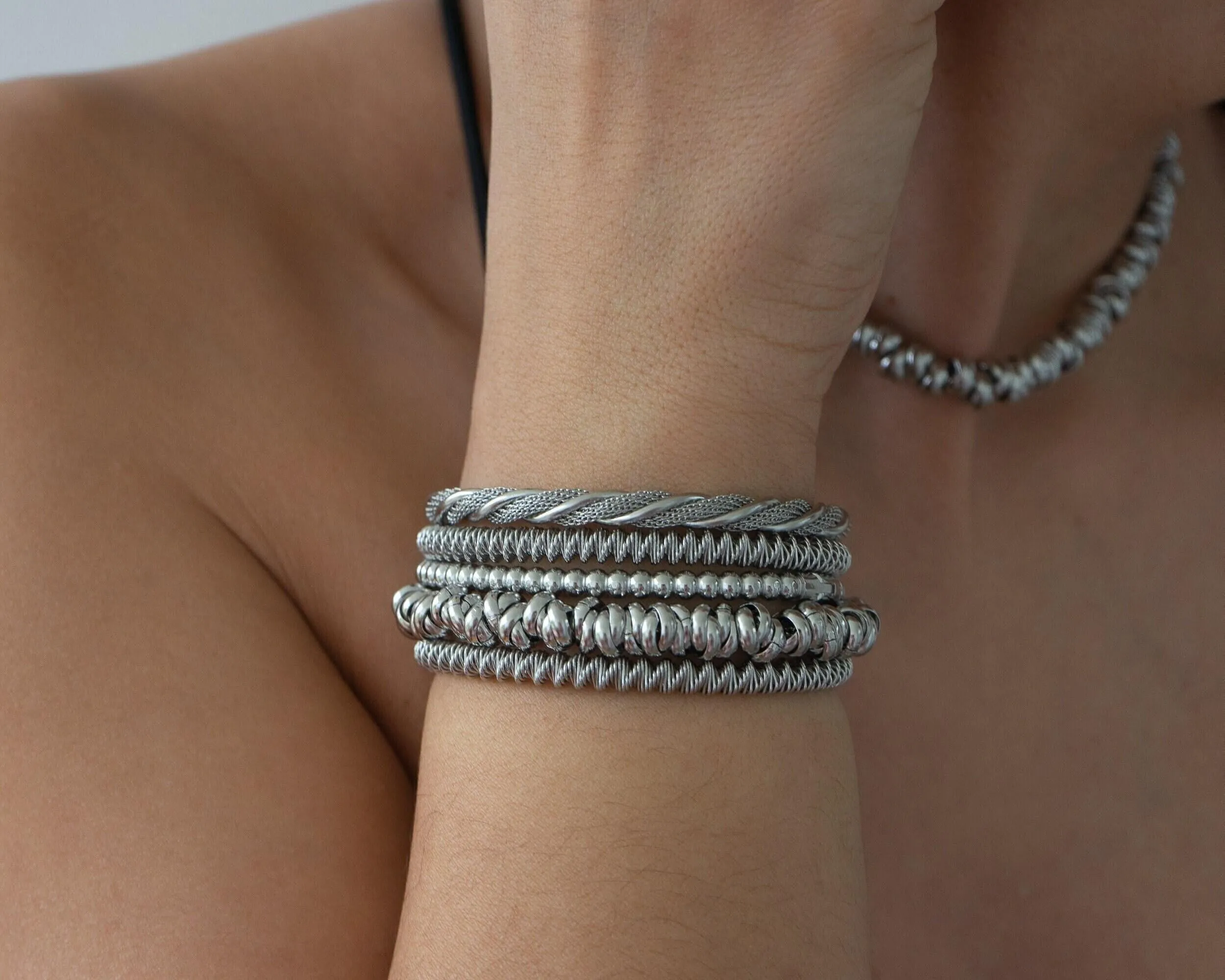 Silver Twisted Wire Open Bracelet