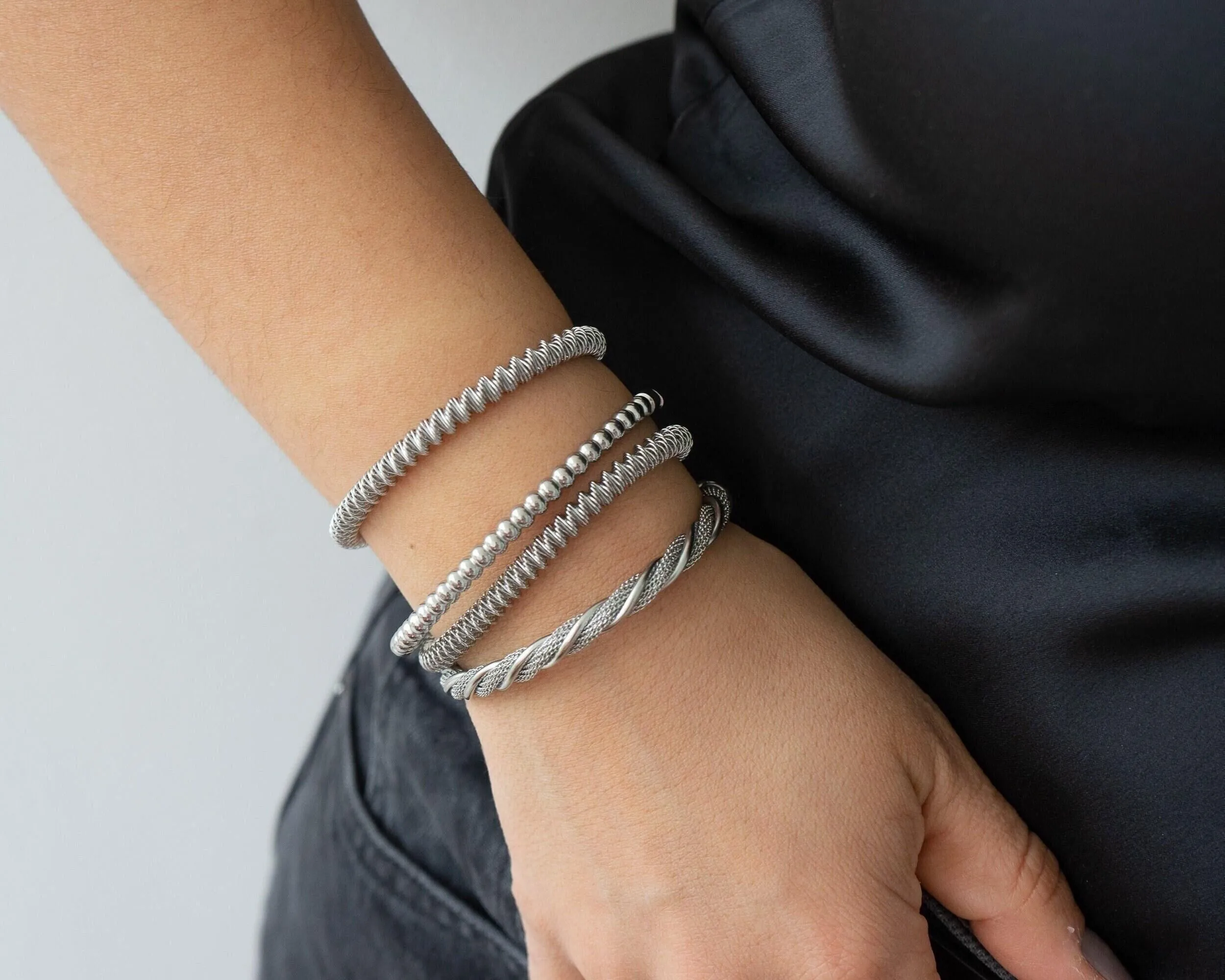 Silver Twisted Wire Open Bracelet