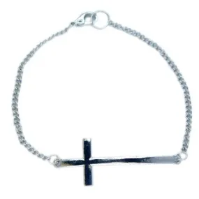 Slim Silver Cross Chain Bracelet