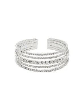 Sliver-Tone Rhinestone Bangle Cuff Bracelet