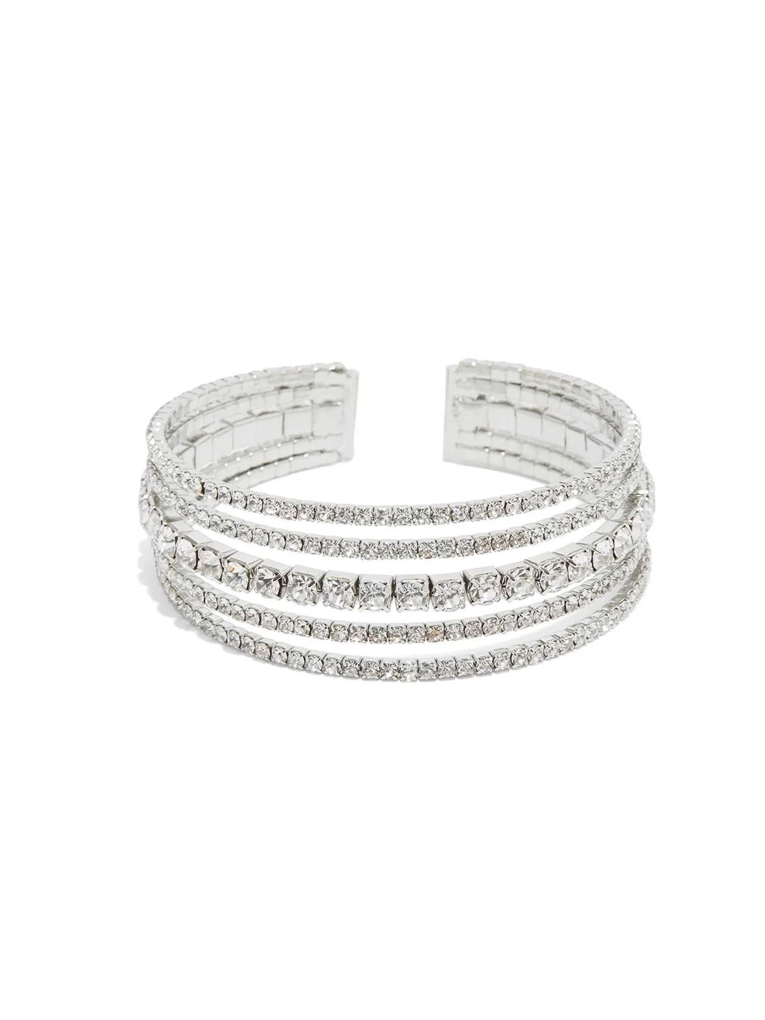 Sliver-Tone Rhinestone Bangle Cuff Bracelet