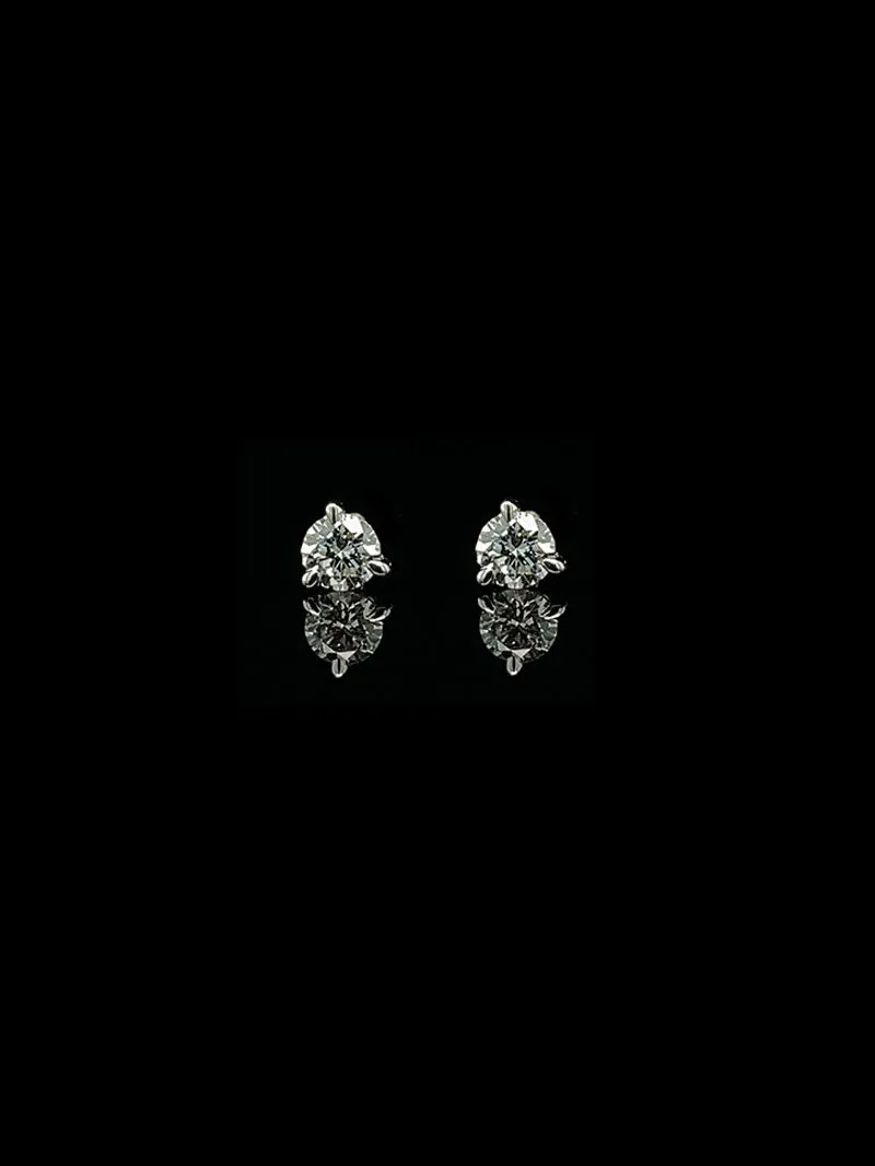 Solitaire White Diamond Stud Earrings in 3-Prong Settings, 0.34 Carat