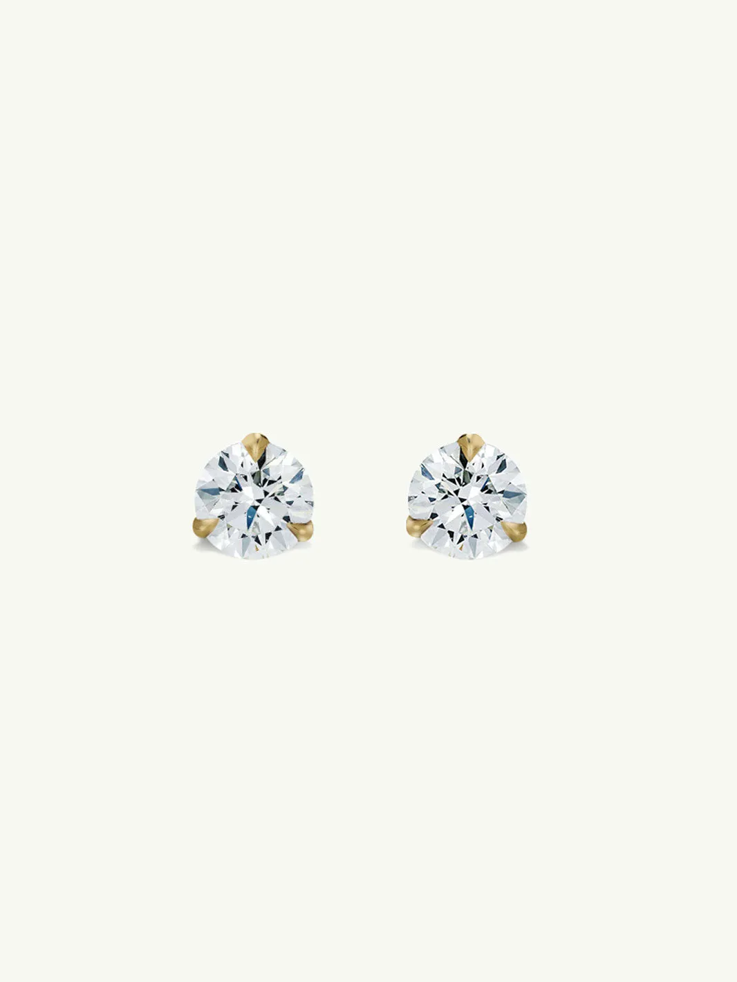 Solitaire White Diamond Stud Earrings in 3-Prong Settings, 0.34 Carat