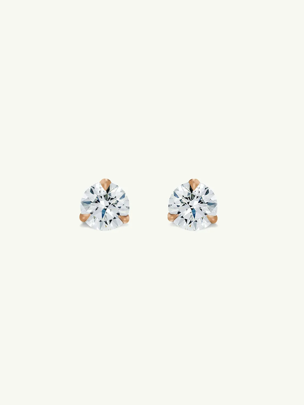 Solitaire White Diamond Stud Earrings in 3-Prong Settings, 0.34 Carat