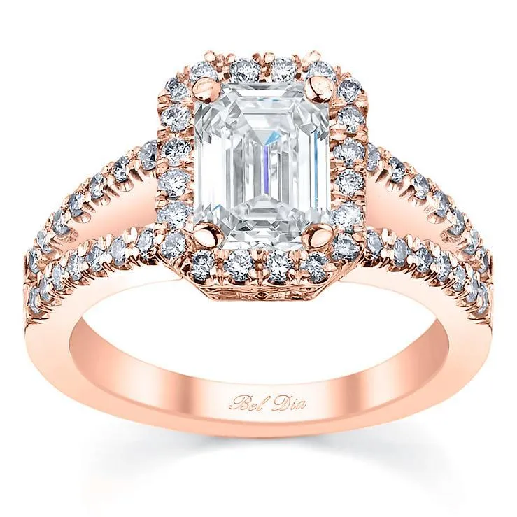 Split Shank Halo Rose Gold Engagement Ring