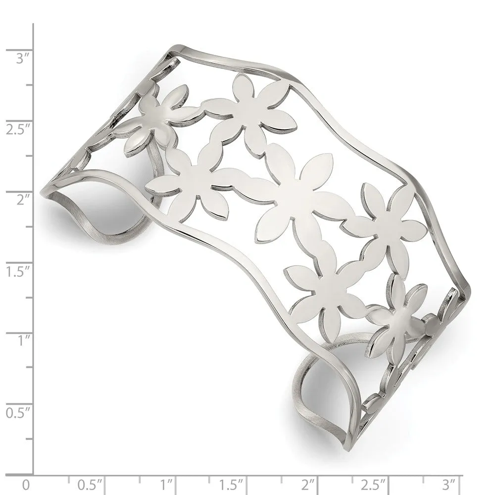 Stainless Steel Flowers Cuff Bangle