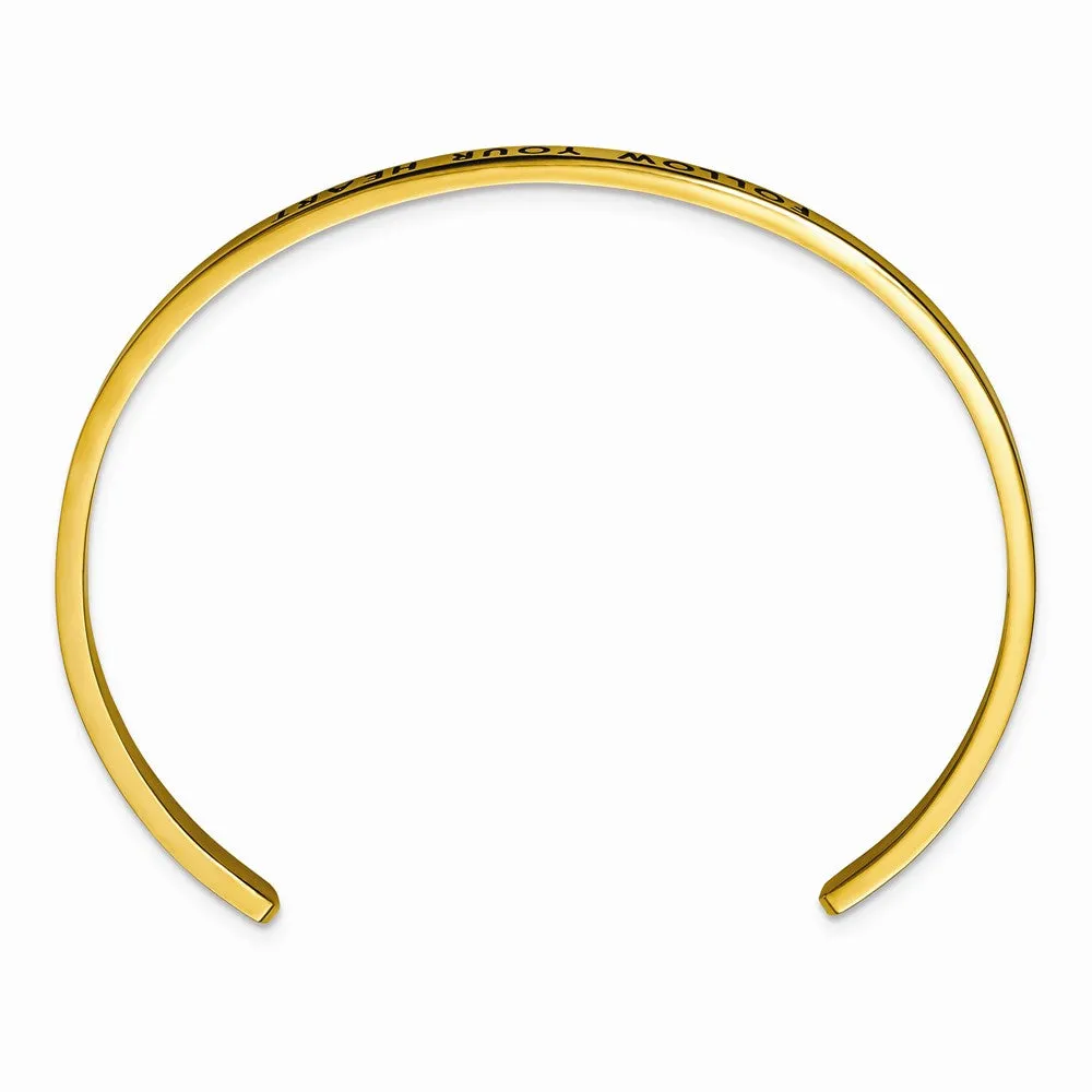 Stainless Steel Polished Yellow IP Enamel/Crystal FOLLOW YOUR HEART Bangle