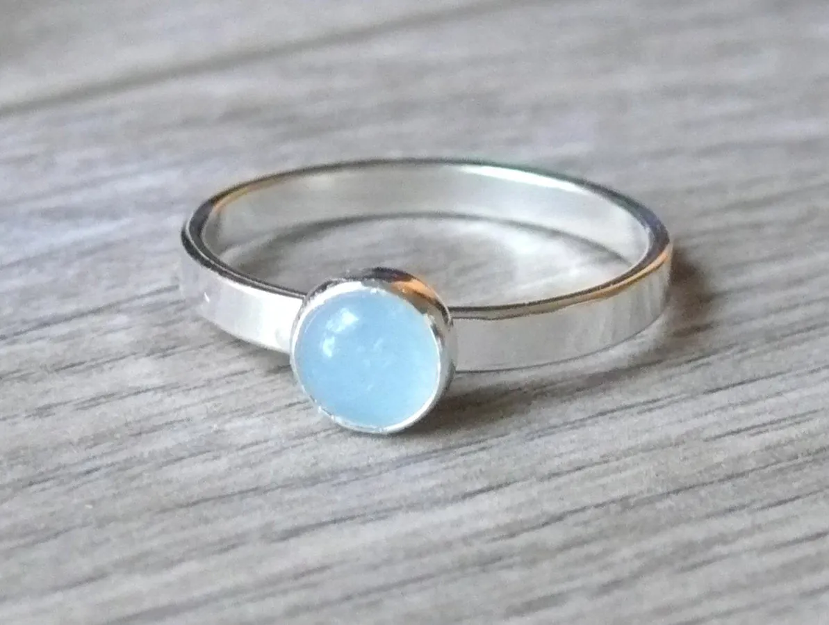 Sterling silver aquamarine ring, silver gemstone stacking ring, sterling silver ring, birthstone ring aqua blue gemstone ring