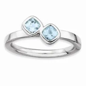 Sterling Silver Db Cushion Cut Aquamarine Ring