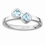 Sterling Silver Db Cushion Cut Aquamarine Ring