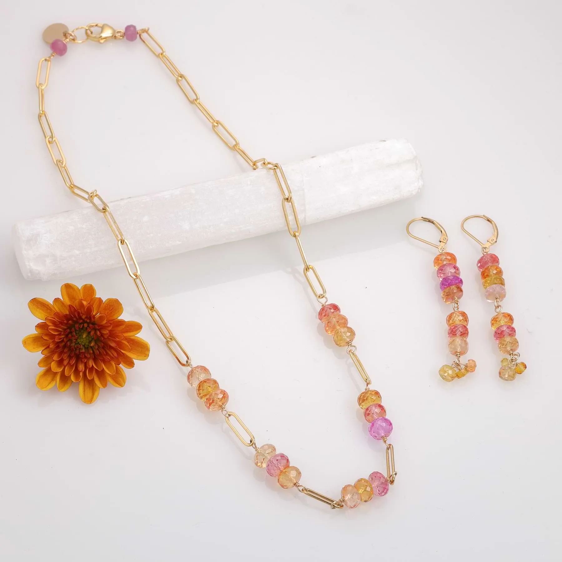 Sweet Tooth - Padparadscha Sapphire Gold Drop Earrings