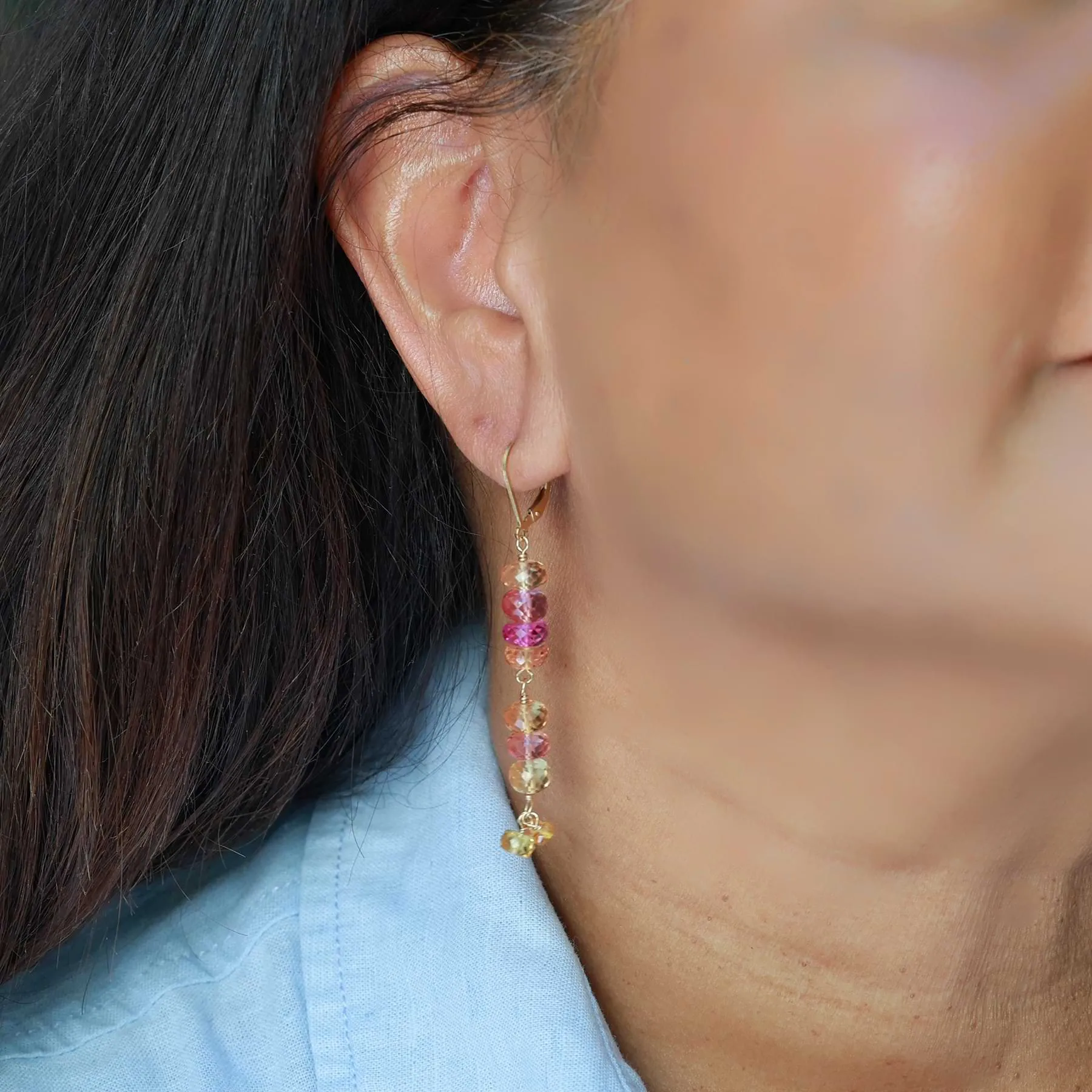 Sweet Tooth - Padparadscha Sapphire Gold Drop Earrings